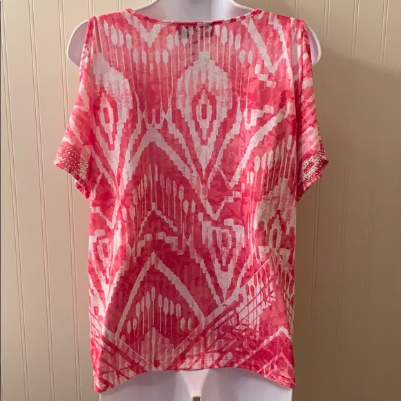 INC Cold Shoulder Pink and White Beaded Top Size PXL - Picture 6 of 8